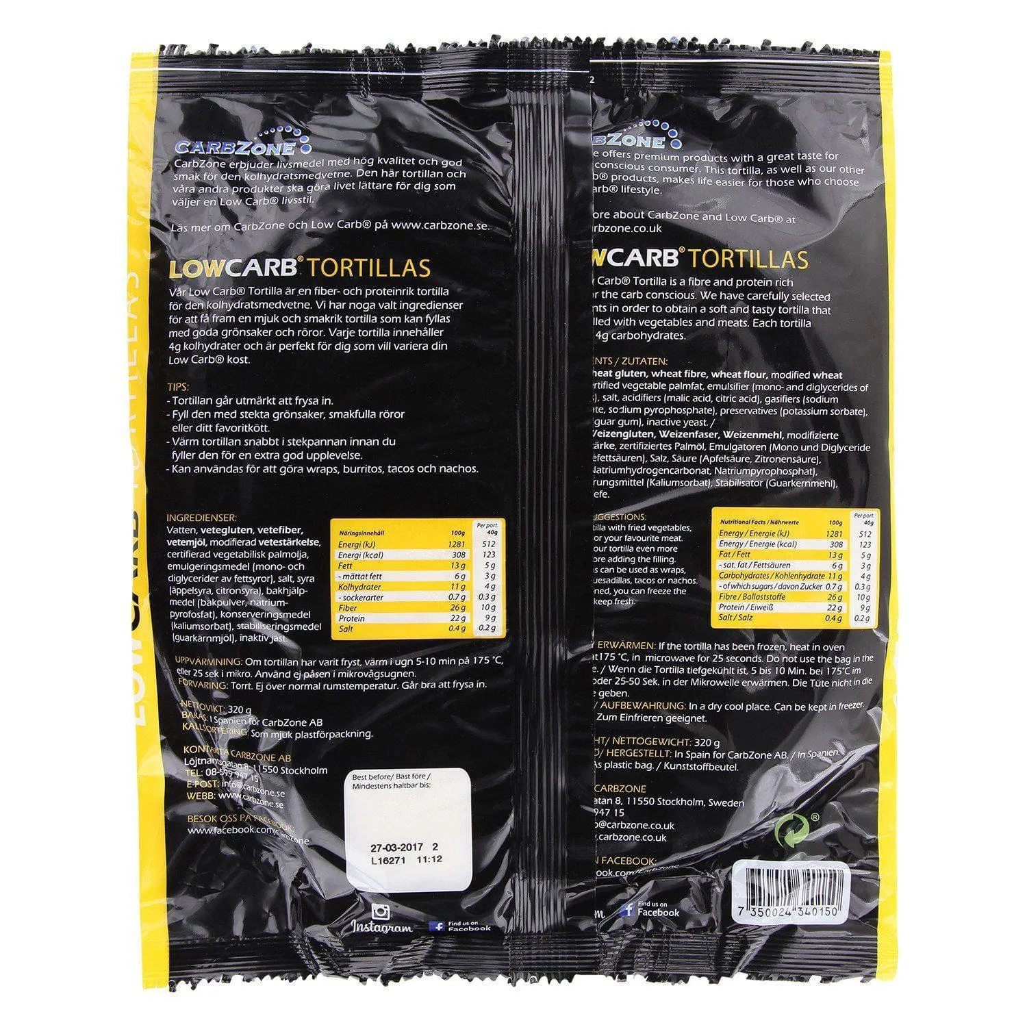 Carbzone Low Carb tortilla small 8x40g uden sukker