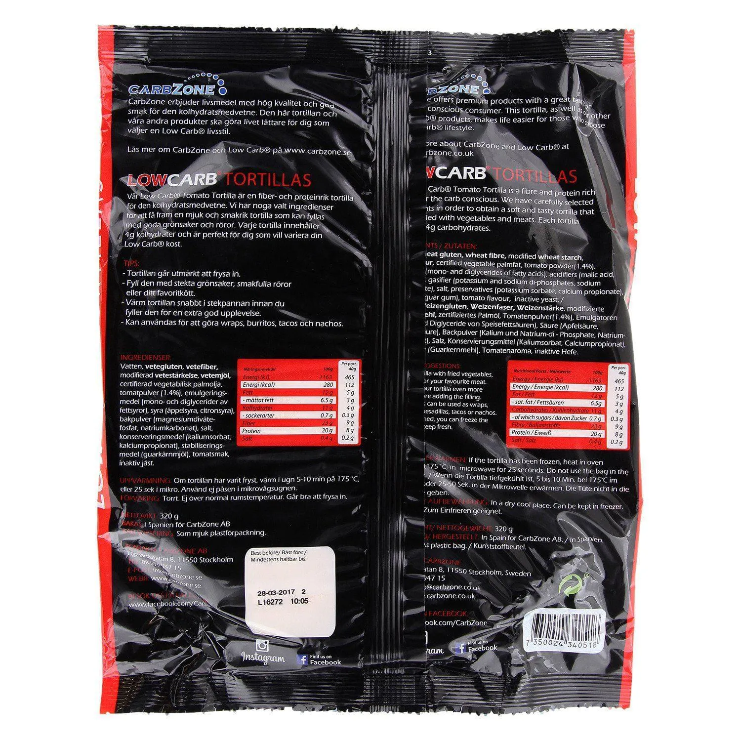 Carbzone Low Carb tomat tortilla 8x40g protein