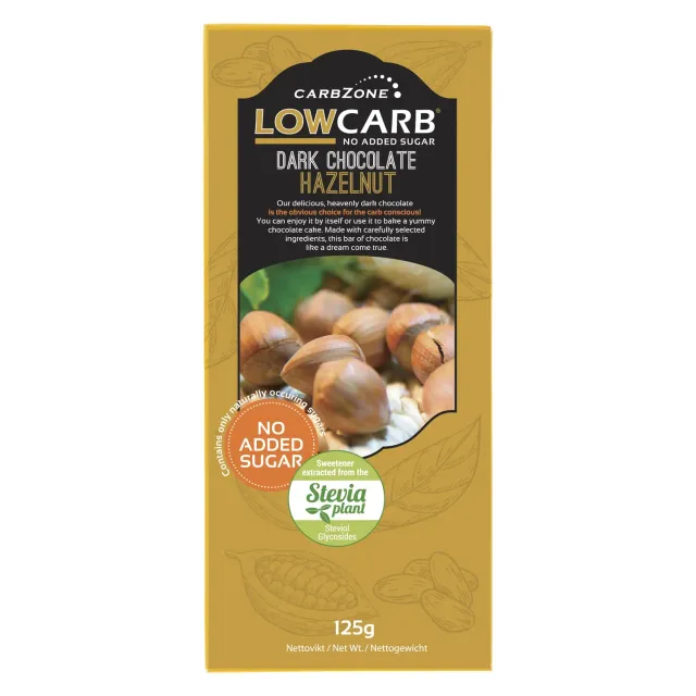 Low Carb Mørk Chokolade Hasselnød 125g uden sukker