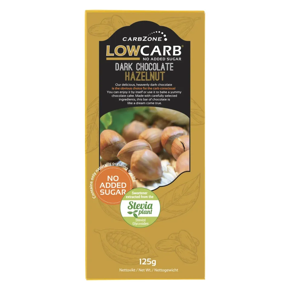 Low Carb Mørk Chokolade Hasselnød 125g uden sukker