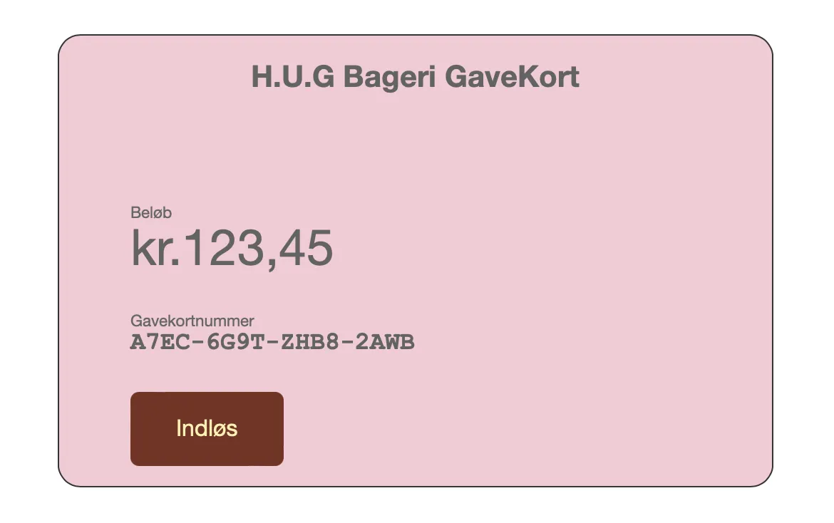 HUG Bakery Gavekort digitalt gavekort 100 kr