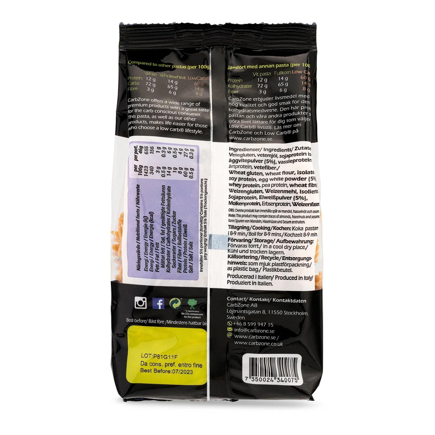 Carbzone Proteinrig fusilli pasta 250g 27g protein