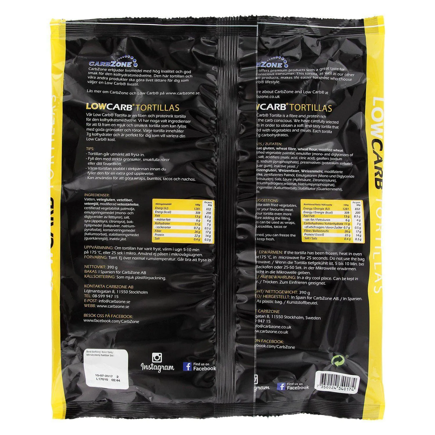 Carbzone Low Carb tortilla large 6x65g proteinrig